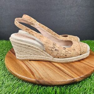 Cole Haan Cloudfeel Cork Wedge Espadrille Sandals Tan Natural Slingback Size 9 B